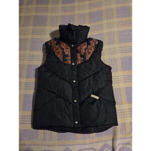 Vintage William Barry USA Down Vest Black Pearl Snap Cowboy Boot Pattern Design